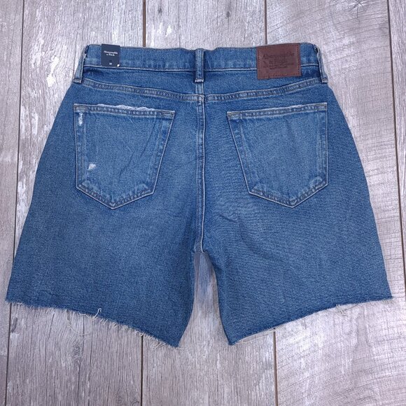 Abercrombie & Fitch Shorts Mens 30 Blue Relaxed Fit Distressed Denim Jorts - Picture 2 of 8